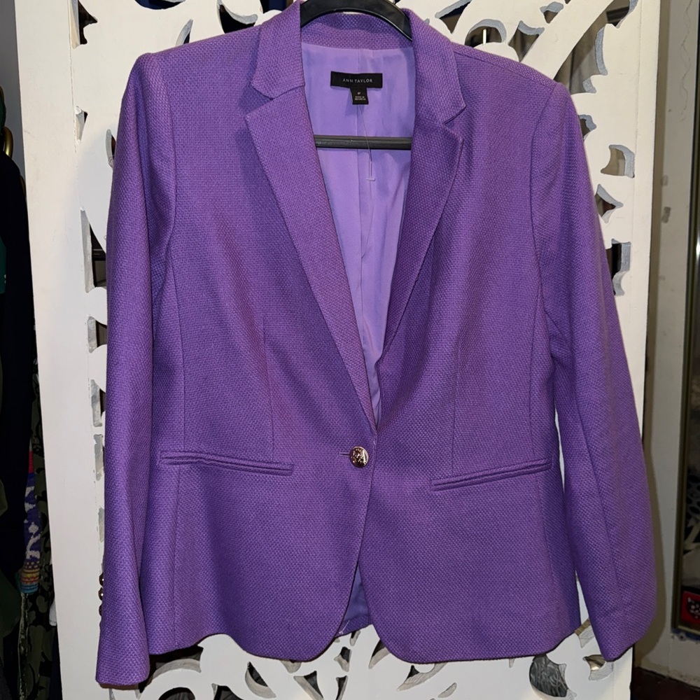 Ann Taylor Purple Textured Single-Button Blazer